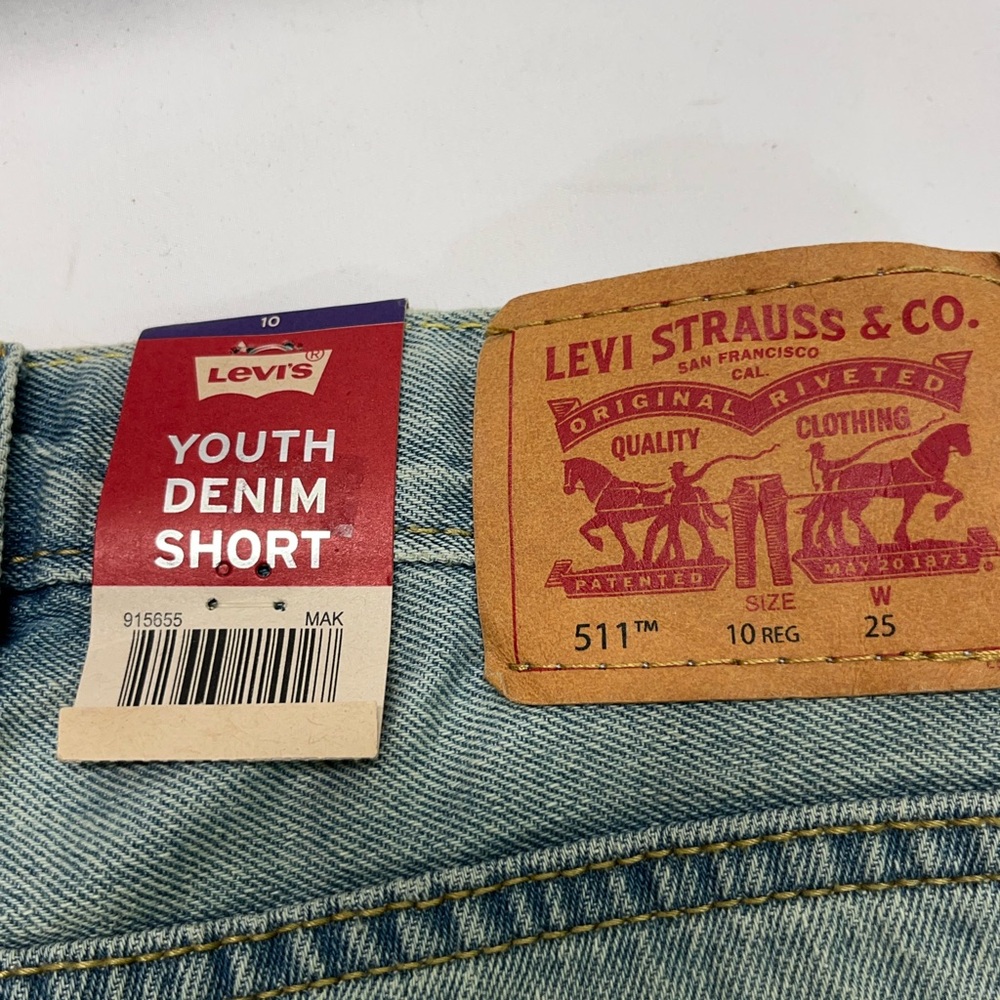 LEVIS 511 SLIM DISTRESSED YOUTH DENIM SHORTS LIGHT WASH 10 NEW - Picture 6 of 12